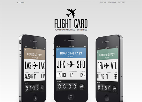iOS app website design: Flight Card