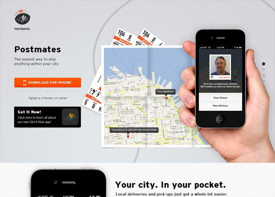 iOS app website design: Postmates