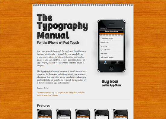 iOS app website design: The Typography Manual